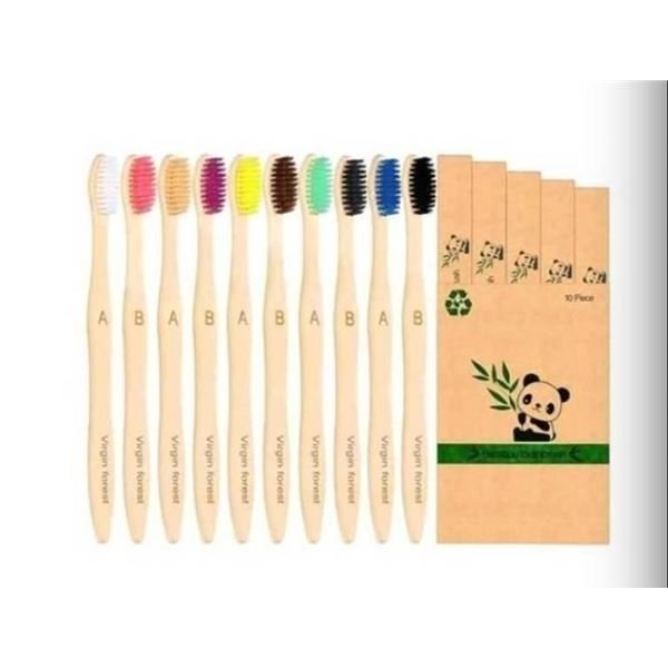 Bamboo Toothbrush Set, 10 Pieces