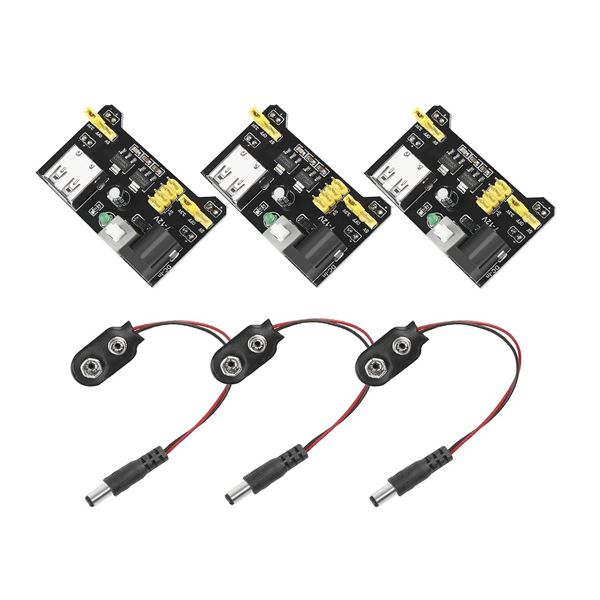 VILHTL 3.3V 5V Power Supply Module for Solderless Breadboard with 9V Battery Clip Power Cable 2.1x 5