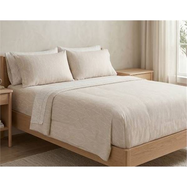 Queen Size Beige Leaf Pattern Sheet Set