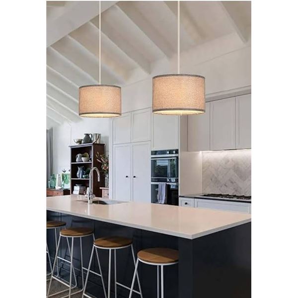 IHENGYANLT 2 Pack Plug in Pendant Light, Hanging Light with 15Ft Clear Cord, On/Off Switch, Grey Fab