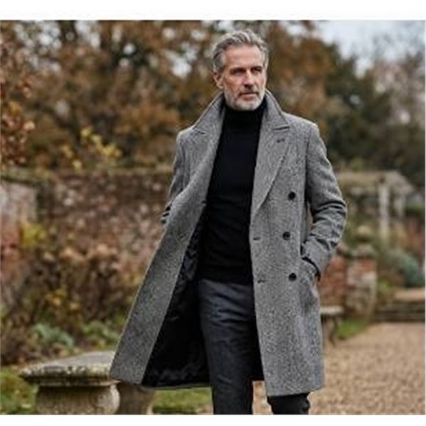 Vince Camuto Gray Herringbone Overcoat L