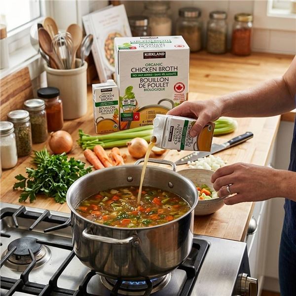 Lot of 2 - Kirkland Organic Chicken Broth Packs of 6 x 946ml