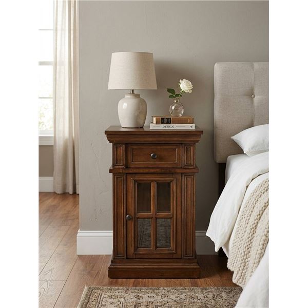 Wooden Nightstand with Drawer and Cabinet