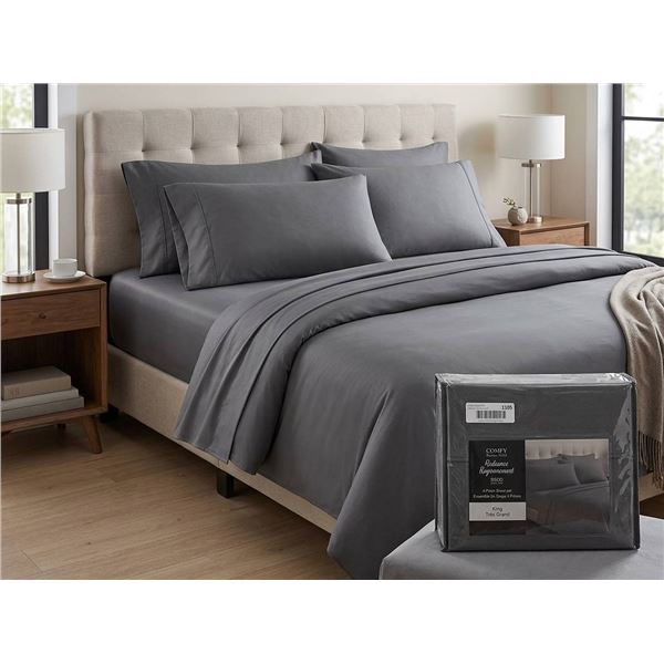 Comfy Bamboo World King 4-Piece Sheet Set - Grey