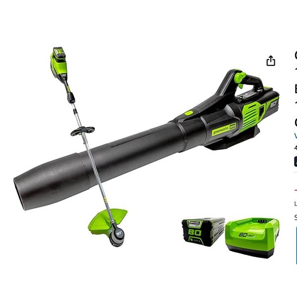 Greenworks PRO 80V Blower + 16-Inch String Trimmer, 2.0 AH Battery and Charger Included 1314102HDVT 