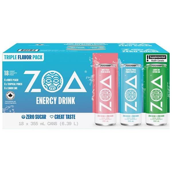 ZOA Energy Drink Triple Flavor 18 Pack
