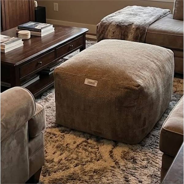 Beige Fabric Ottoman Cushion Pouf