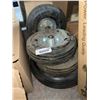 Image 2 : 5 Pc Pneumatic Rubber Wheels 1 is 13x4 and 1 is 4.8/4.00-8 and 3 are 10x4.10x3.5-4