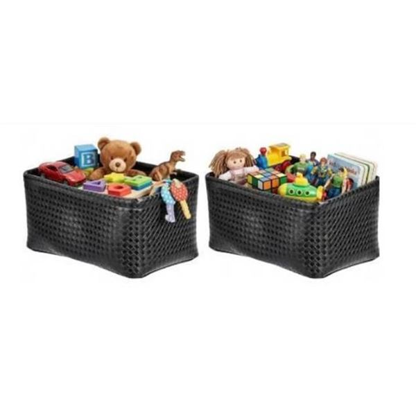 Lot of 3 - AmazonBasics Metallic Black Storage Bins, 6 Pcs Total