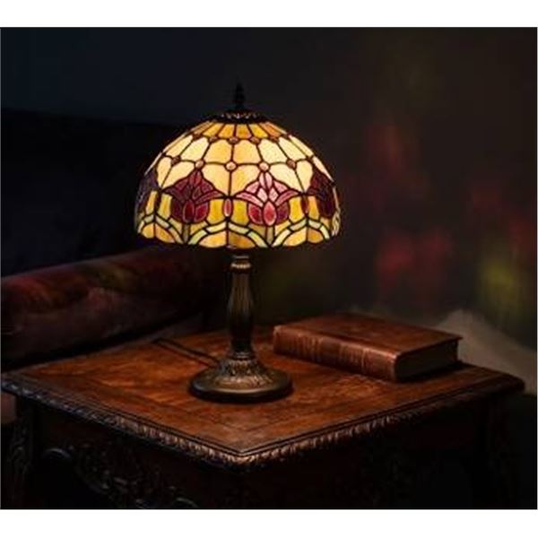 Red Tulip Tiffany Style Table Lamp