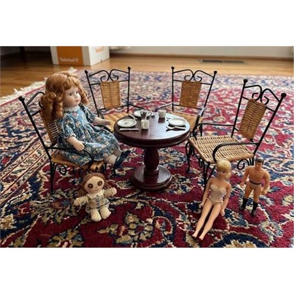 Miniature Wicker Chair (4) and 1 Wooden Table