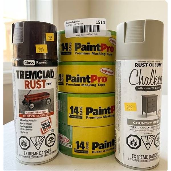 Paint Supplies Lot: Spray Paints and Tape
