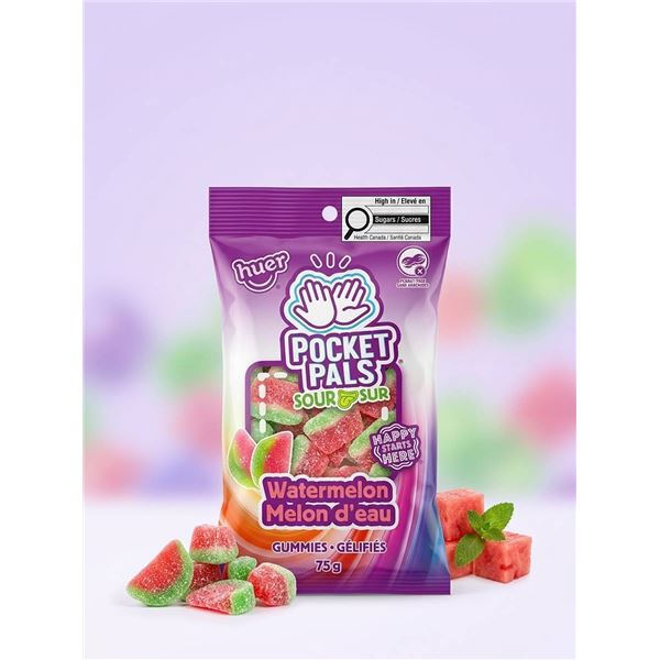 12 Huer Pocket Pals Sour Watermelon Gummies 75g