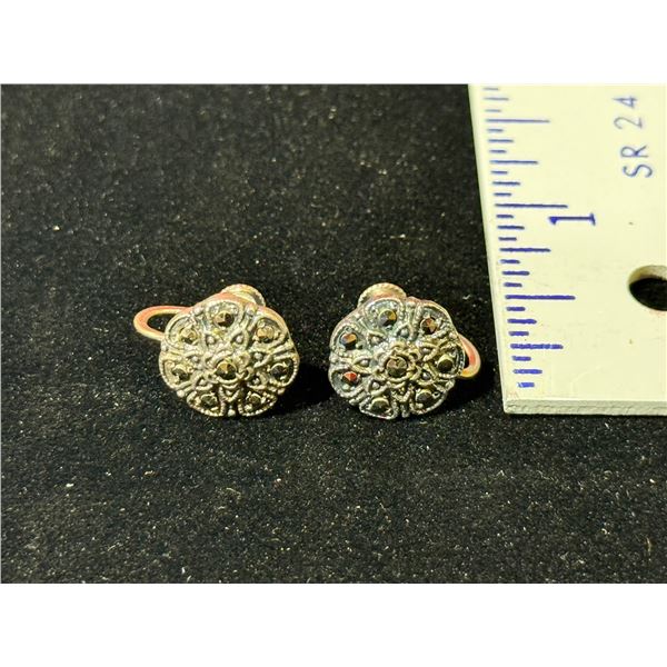 VTG Marcasite Screwback Silver Earrings