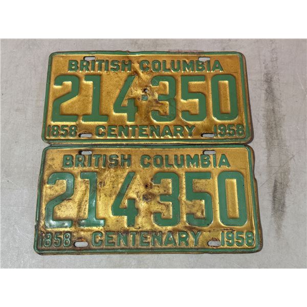 Pair of 1958 British Columbia Centenary License Plates