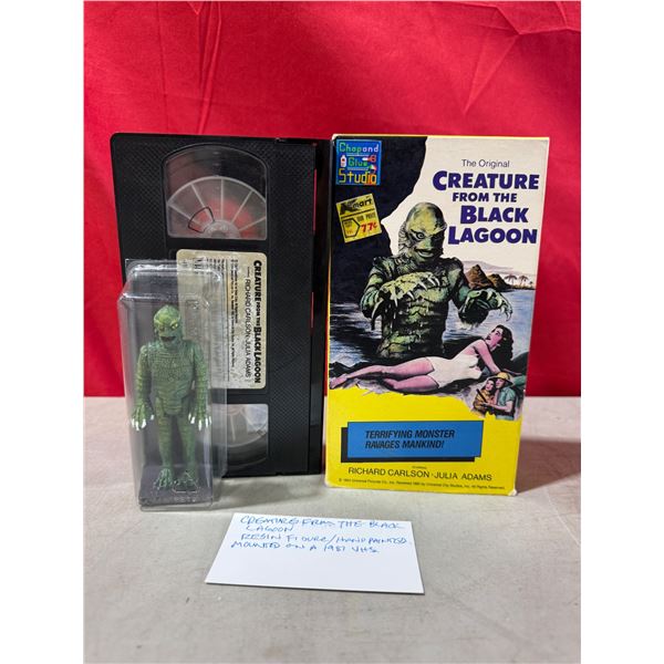 Hand-Painted Creature From The Black Lagoon Figure Mounted on 1987 VHS
