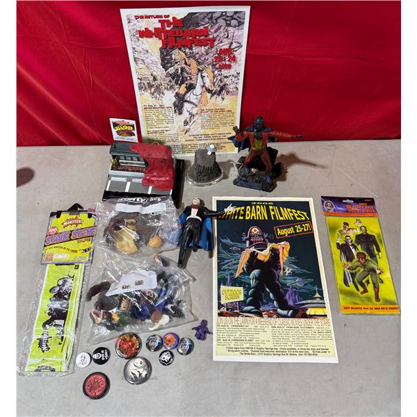 Movie Collectible Lot w/ The Blob Figurine, Phantom of The Opera Figure, Filmfest Advertising, & Mor