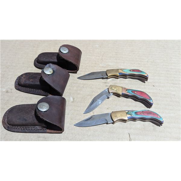 3 Folding Knives w/ Storage Cases