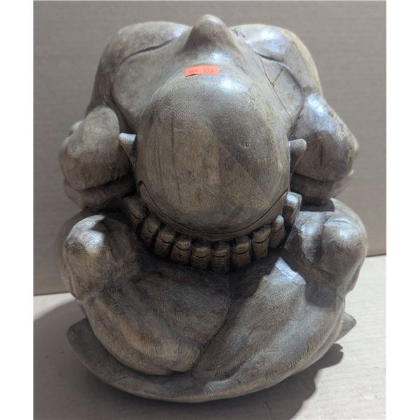 Asian Carved Wooden Weeping Buddha Decor