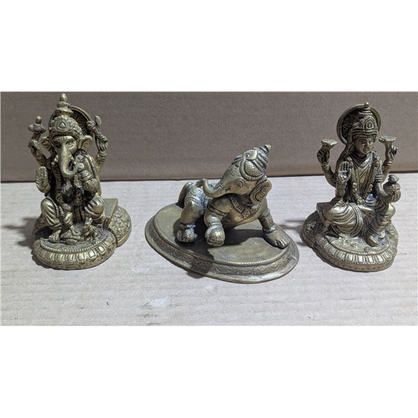 3 Brass Hindu God Figures