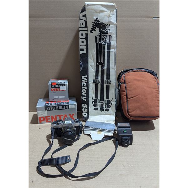 Camera Lot w/ Pentax Camera, Victory 550 Tripod, & More