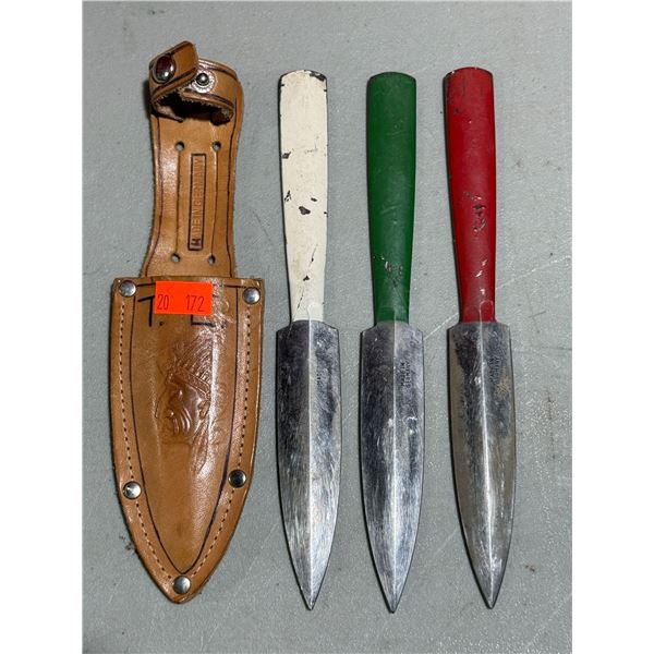 3 Gernan Throwing Knives w/ Sheath