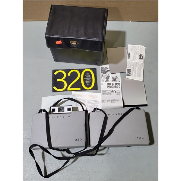 2 VTG Polaroid Cameras w/ Manuals & Storage Case