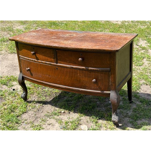 ANTIQUE TIGER OAK WASHSTAND WITH UNIQUE ACANTHUS LEAF CARVED FOOT