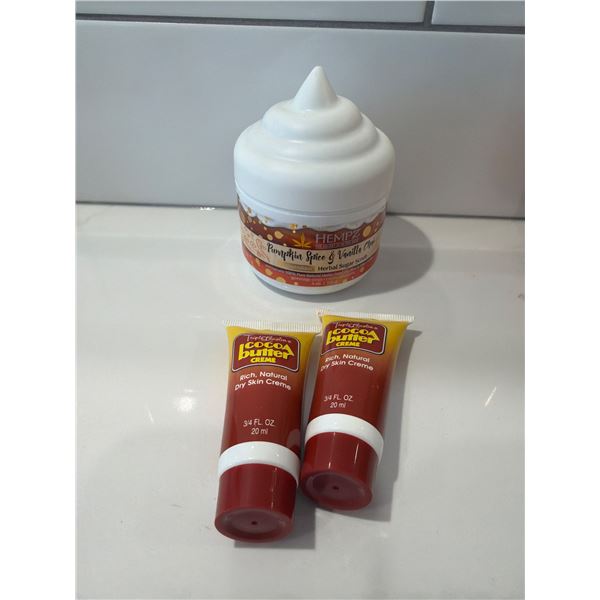 HEMPZ pumpkin spice and vanilla, chai, herbal sugar, scrub and cocoa, butter, cream, dry, dry skin c