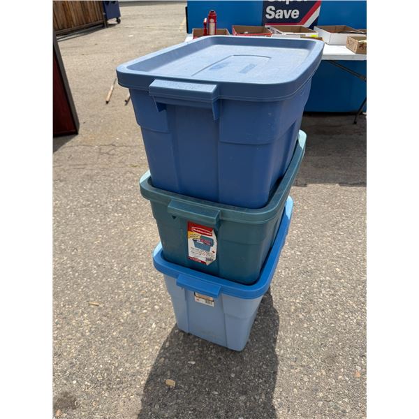 Three Rubbermaid bins