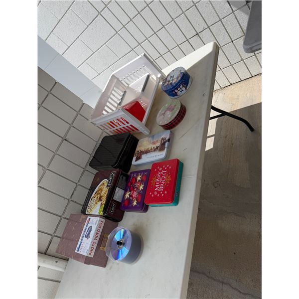 Baskets tins, photo video box and CDs