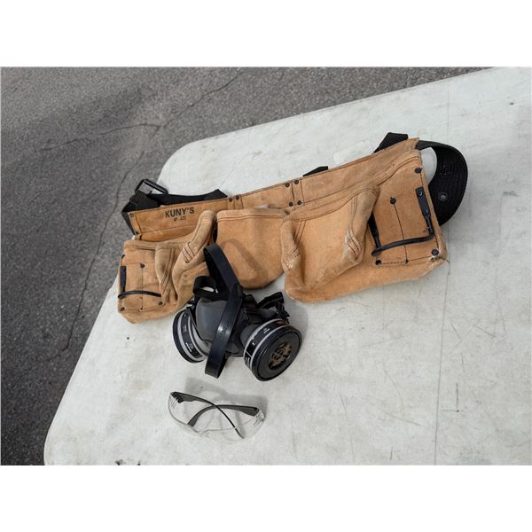 KUNY'S tool belt, mask and safety glasses