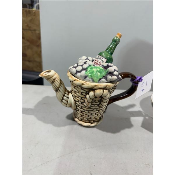 Tea, pottery, grapes, and wine basket 1995 tea pot