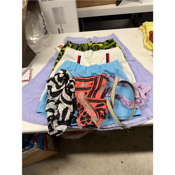 Vintage three shorts and one skirt, scarves and belt