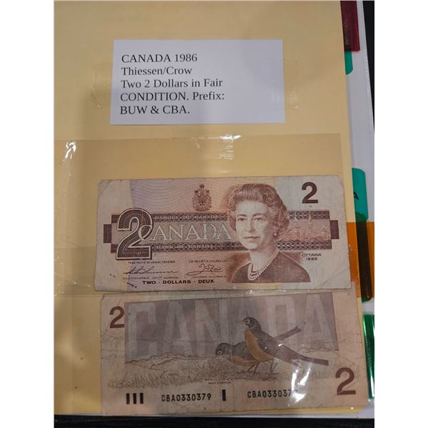 1986 Canada $2 bills