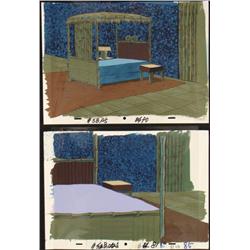 2 SpongeBob Squidward Orig Animation Backgrounds + Cel