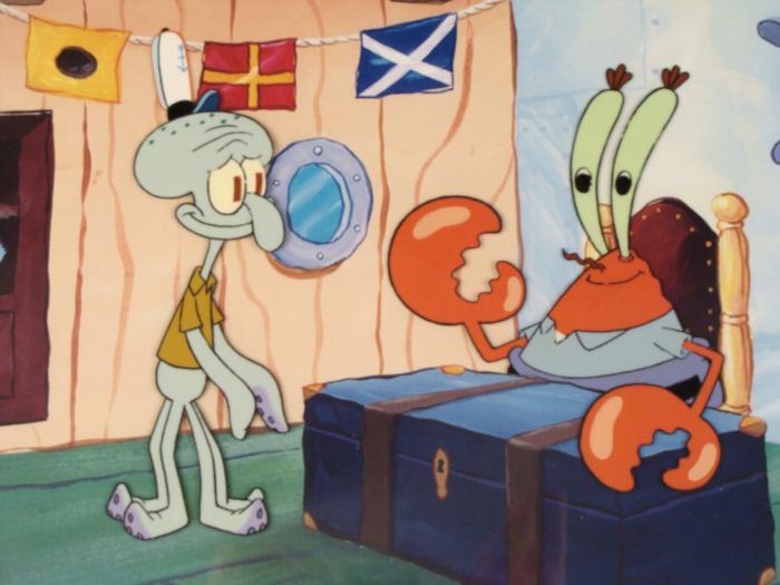Squidward Mr Krabs Office SpongeBob Orig Animation Cel