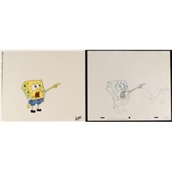 SpongeBob Pointing Original Animation Art Cel + Drawing