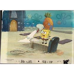Ghost Squid Original Background Animation Cel SpongeBob