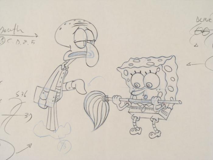 Drawing SpongeBob Mop Squidward Animation Art Original