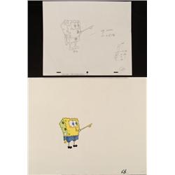 Pointing SpongeBob Original Drawing Cel Production Art