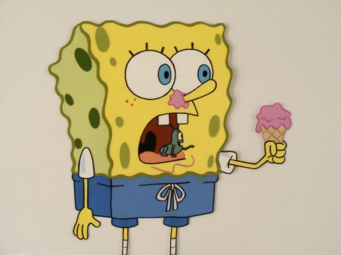 Production Cel SpongeBob Original Plankton In Mouth Art