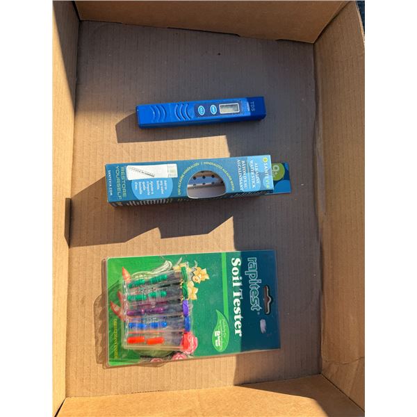 Alkaline water, stick, soil, testers, etc.