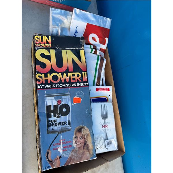 Sun, shower, and other camping related items