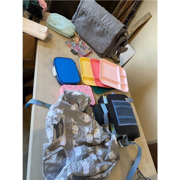 Baby items, diaper bag, containers, etc.