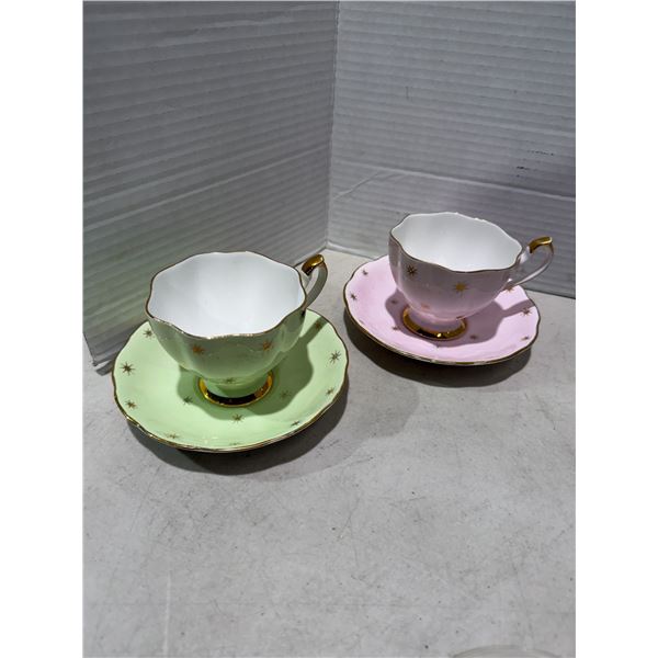 Green and tea, cups, and saucers