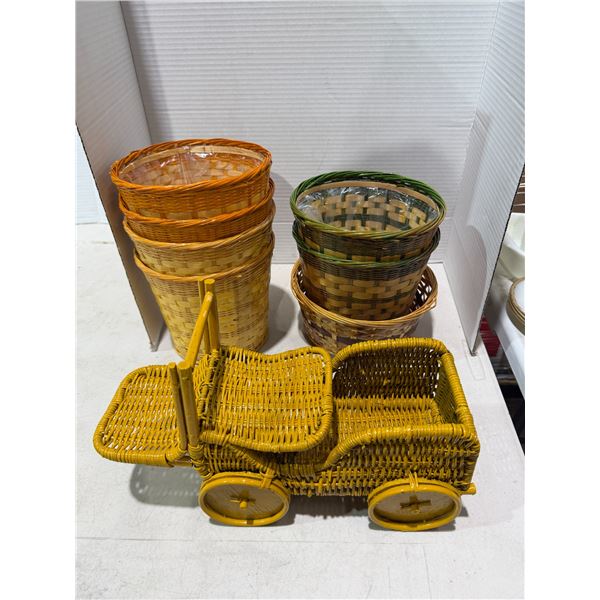Wicker waste baskets and planter