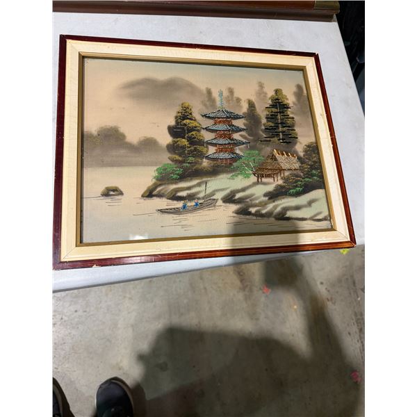 vintage Japanese artwork featuring hand-sewn silk embroidery