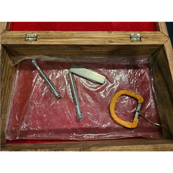 Wooden jewlery box with assorted items
