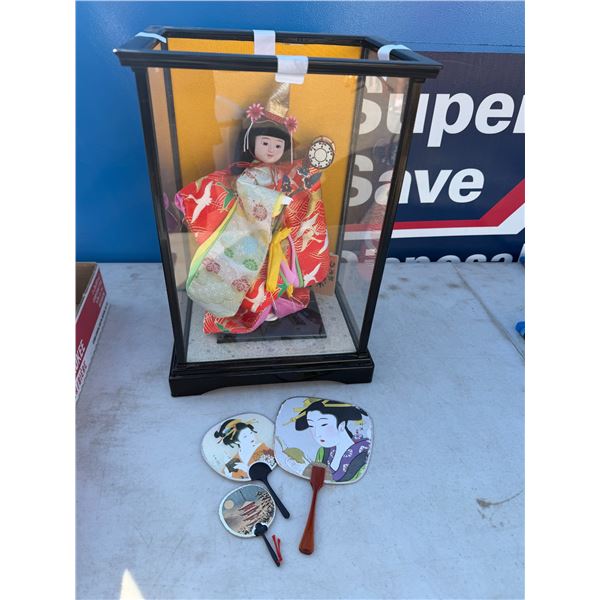 Vintage, Japanese doll and fans